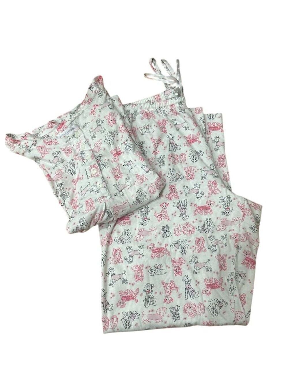 Carol Hochman Women's M Graphic Print Pajama Set White Collared Button-Up